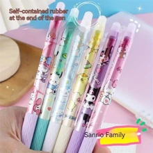 Sanrio Sanrio 6pcs/12pcs Hello Kitty & Kuromi & Melody & Cinnamoroll & Pochacco Erasable/Not Erasable Gel Cute Pens With Cute Moyi Design, The Erasable Pen Is Blue Ink, And The Non-Erasable Pen Is Black Ink,Retractable,Officesupplies,0.5mm Erasable Gel Pens, Good At Writing Quick-Drying, Press The Pen Neutral Pen