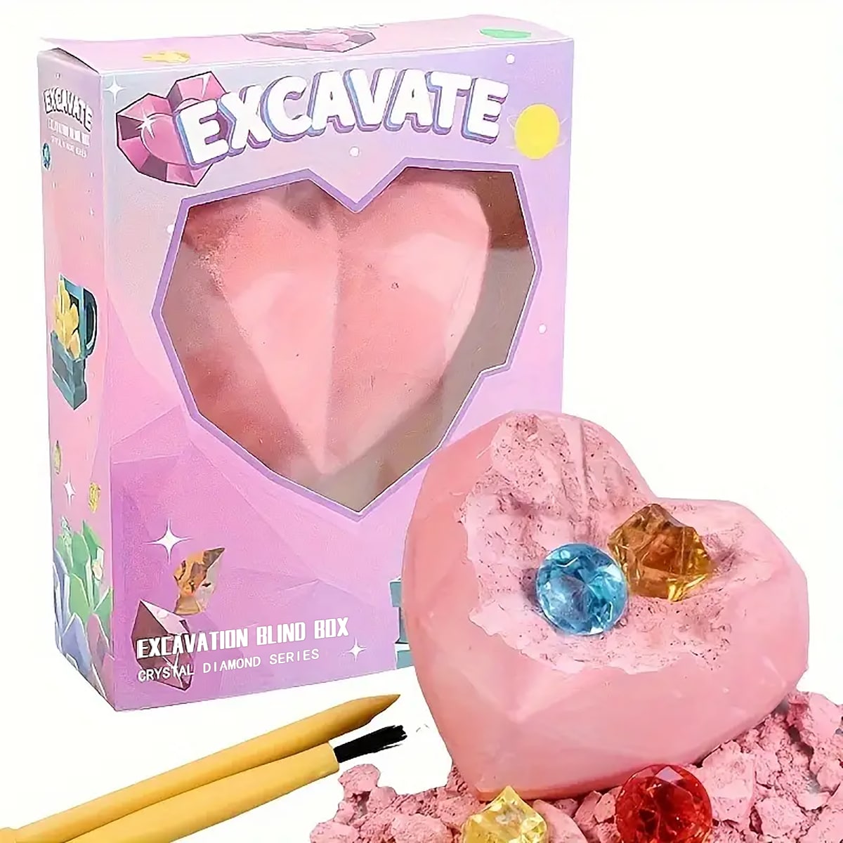 Arqueología - Excavación de Gemas DIY Manual para Buscar Tesoros, Fósiles para Niños y Niñas - Caja sorpresa con corazón, Rompecabezas hechos a mano, Juguetes creativos, Regalos para vacaciones