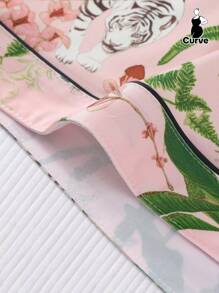 2 قطعة بيجامة للنساء ذوات الحجم الكبير مزينة بنقوش الأزهار والنمور، قميص بأكمام قصيرة وياقة وأزرار، وشورت خصر مطاطي، مناسبة لأصحاب الوزن الزائد، صالحة للحفلات العطلات، ارتداء داخل وخارج المنزل بالراحة - وردي - مشاهدة 8