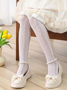 2 件装女童透明镂空薄款连裤袜，春夏 - 白色 - 查看 6