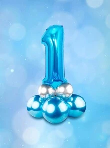10 Pieces/Set Number Shape Balloons, Birthday Party, Blue Silver Metallic Decorative Balloons
