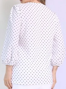 LAN FASHION Women's Polka Dot Blouse 3/4 Sleeve Crepe Fabric - 白色 - 查看 4