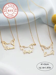 A 925 Silver,83 Custom Dog Ear And English Name Pendant Necklaces, A Must-Have Fashionable And Cute Necklace For Pet Enthusiasts And Dog Owners, A Thoughtful Gift For Mothers, Friends, And Children On Mother's Day, Valentine's Day, Birthdays, Christmas, Thanksgiving, And Christmas