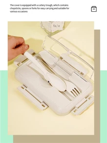 1pc Bento Box Lunch Box With Fork And Spoon, Home Use Meal Prep Container, Microwave Safe For Students And Working Adults