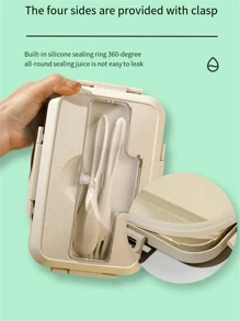 1pc Bento Box Lunch Box With Fork And Spoon, Home Use Meal Prep Container, Microwave Safe For Students And Working Adults