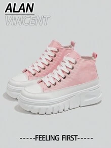 Alan Vincent [Free Return/Exchange][Casual Canvas Shoes Series]New Women's High-Top Lace-Up Canvas Shoes Women's Platform Casual Shoes Comfortable And Fashionable Pink Women's Shoes Student Shoes Casual And Versatile[The Size Runs Small, So We Recommend Choosing One Size Up.] - Pink - View 6