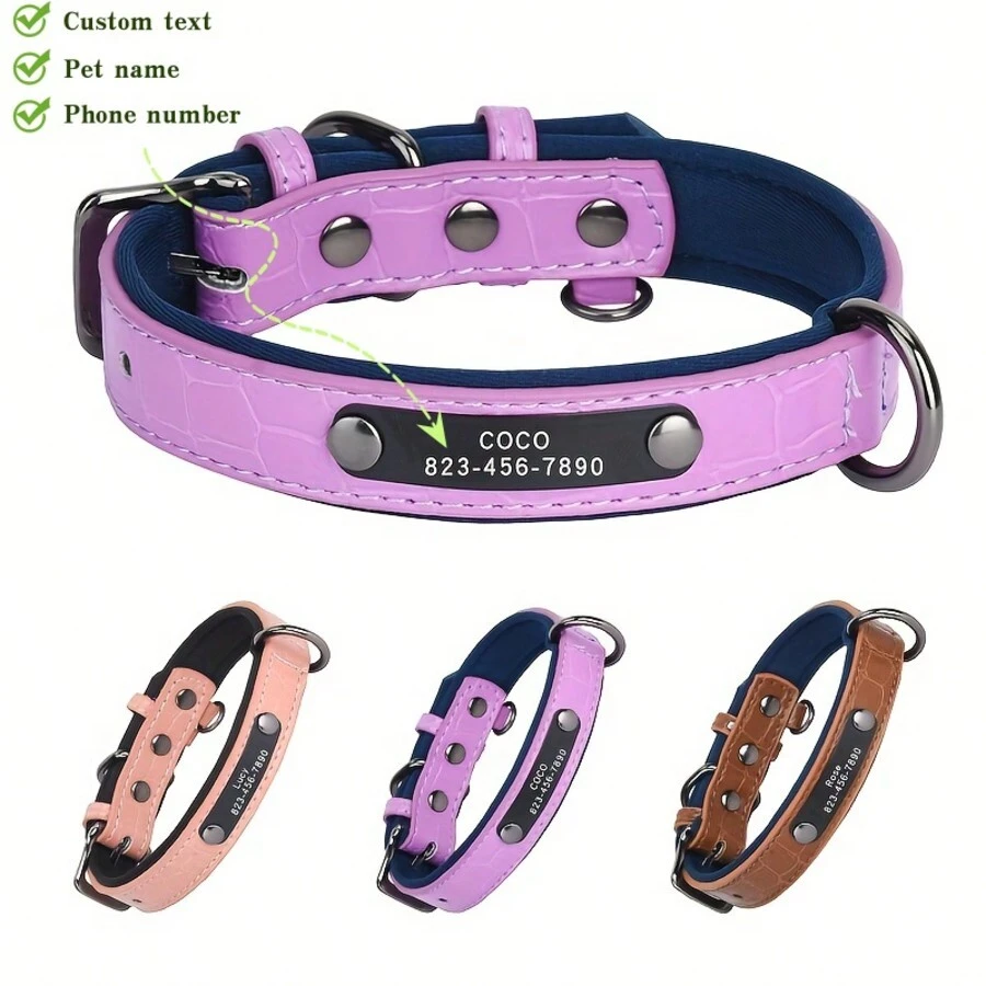 Collar de perro con placa de identificación personalizada, estampado con hueso, acolchado suave, placa de identificación personalizada, collares para perros pequeños, medianos y grandes