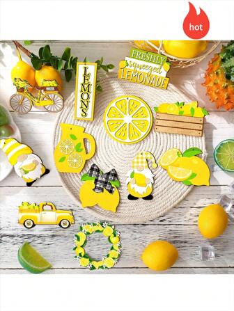 12 件/24 件/36 件夏季圣诞树饰品、柠檬主题夏威夷挂饰、带绳的木制小矮人挂饰、水果木制饰品，适用于家庭节日派对装饰；装饰品以标签上的柠檬设计为特色，果汁、卡车房间装饰、花园装饰、婚礼装饰、家居装饰