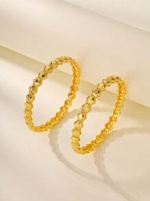2 Women's Gold Bracelets With Geometric Pattern Design, Fashionable And Beautiful, Copper Plated With 22K Gold Color, Bracelet Size 60MM, Can Be Opened, Suitable For Women's Daily Wear And Attending Parties
