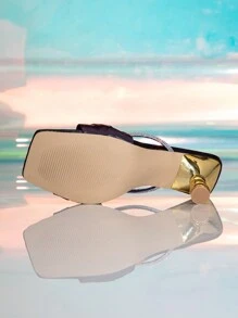 Sandalias de tacón alto asimétricas con puntera cuadrada y adornadas con rhinestones para mujeres