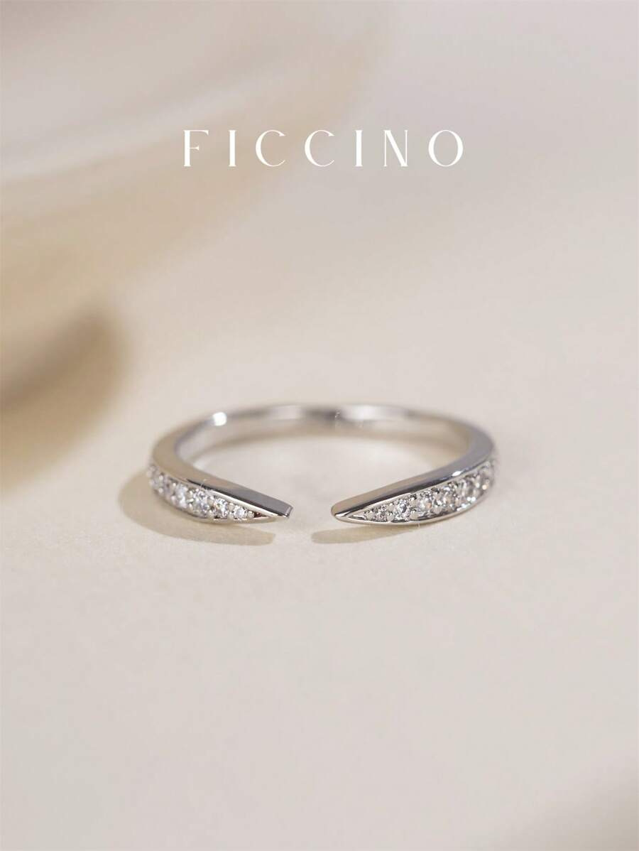 FICCINO Anillo ajustable plateado en platino con circonita cúbica de FICCINO, diseño minimalista clásico, simple y personalizado para mujer, regalo de pareja, festividad, aniversario, San Valentín, viene con caja de regalo