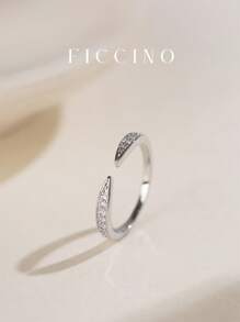 FICCINO Anillo ajustable plateado en platino con circonita cúbica de FICCINO, diseño minimalista clásico, simple y personalizado para mujer, regalo de pareja, festividad, aniversario, San Valentín, viene con caja de regalo