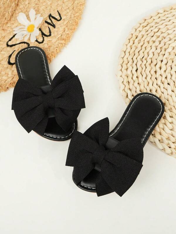 Kids Girls Bowknot Flat Slippers, Anti-Slip Soft Sole, Suitable For Toddlers And Big Girls, 2020-2025 Summer