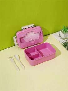 1pc Bento Box Lunch Box With Fork And Spoon, Home Use Meal Prep Container, Microwave Safe For Students And Working Adults