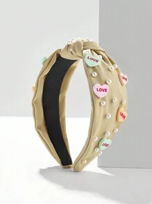 1 件成人休闲仿珍珠装饰心形扭曲头带