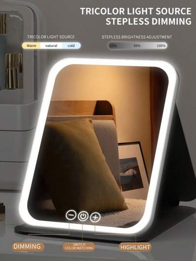 OBOVAY 1个带可调节亮度LED化妆镜，适用于家庭、卧室、书桌、旅行，便携式梳妆镜，1000mAh