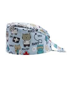 Boné de trabalho estampado fofo com faixa de suor ajustável e amarração nas costas para mulheres/homens