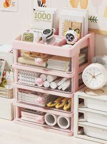 1pc Desktop Storage Box With Drawers, Organizer For Children Hair Accessories, Stationery, Toys, Pen Holder, Rack - Pink - View 10