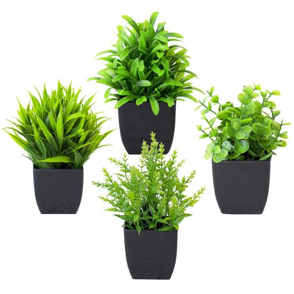 1pc Fake Plant Black Pot, Mini Artificial Eucalyptus Potted Plant For Indoor Home Office Farmhouse Bathroom Table Decorating