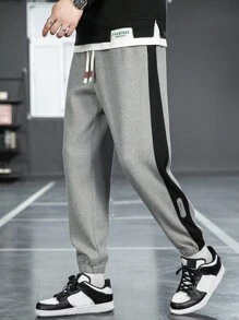 Men's Fashionable Side-Stripe Drawstring Sports Pants - Light Grey - View 1