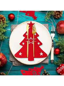 Juego de 12 portacubiertos en forma de árbol de Navidad - Bolsas suaves de fieltro para tenedor y cuchara para un ajuste organizado de la mesa, hermosa decoración navideña, regalo perfecto para Navidad y Pascua