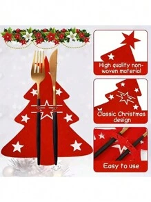 Juego de 12 portacubiertos en forma de árbol de Navidad - Bolsas suaves de fieltro para tenedor y cuchara para un ajuste organizado de la mesa, hermosa decoración navideña, regalo perfecto para Navidad y Pascua