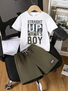 Young Boy Letter Print Short Sleeve T-Shirt And Shorts Casual 2-Piece Set