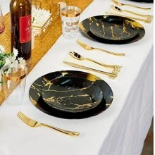 25 piezas Platos de cena de mármol blanco reutilizables y lavables, adecuados para la cocina occidental, reuniones familiares, trabajo en equipo, bodas y talla grande