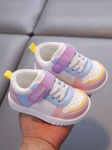 New Style Hook And Loop Design Fashionable Casual Sports White Shoes, PU Leather Upper Waterproof TPR Soft Sole Anti-Slip Comfortable Infant & Toddler Walking Shoes, 1 Pair Suitable For 1-4 Years Old Boys And Girls, Indoor/Outdoor, All Seasons