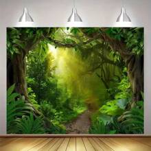 1pc Tropical Rainforest Photography Backdrop, Tropical Jungle Forest Nature Landscape Background, Wild Animal Party Banner Decor, Adult Adventure Photo Booth Props, Birthday Cake Table Supplies
