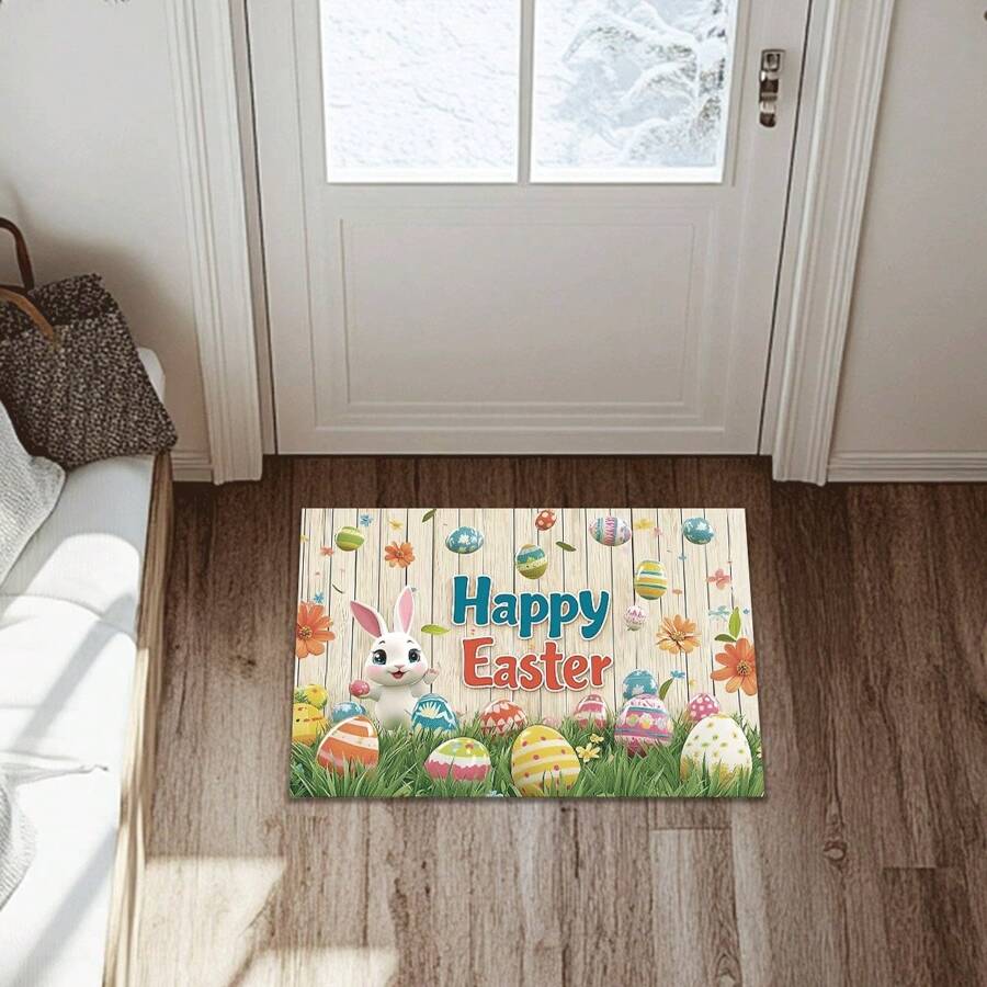 1pc Cute Rabbit & Egg Pattern Decorative Doormat, Made Of Polyester Fiber, Washable, Quick-Drying , Suitable For Entryway, Bathroom, Living Room, Kitchen, Office And More Home Decoration Home Bathroom Decor Bath Rug Floor Carpet Bathroom Accessories Back To School Entryway Decor - Multicolor - View 1