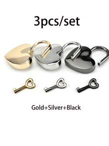 Set de pequeño candado con forma de corazón con llave - Candado metálico con forma de corazón, apto para maletas, portátiles, cajones, carteras - Juego de cierres decorativos pequeños para bolsas