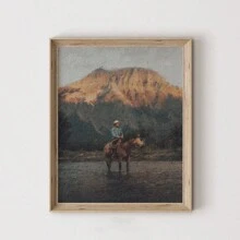 1pc Framed Canvas Wall Art, Western Cowboy Painting, Vintage Medieval 12 Months Style, Antique Oil Painting, Atmospheric Print, Western Cowboy Decor, Retro Horse Riding Wall Art, Home Decor Wall Painting, Living Room Wall Art, Birthday Graduation Poster Gift - Multicolor - View 9