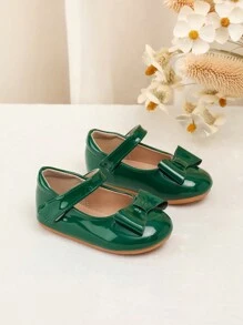1 Pair Toddler Easy Decor PU Ribbon Design Flat Cute Casual Shoes, Suitable For Spring/Autumn Outdoor - Army Green - View 3