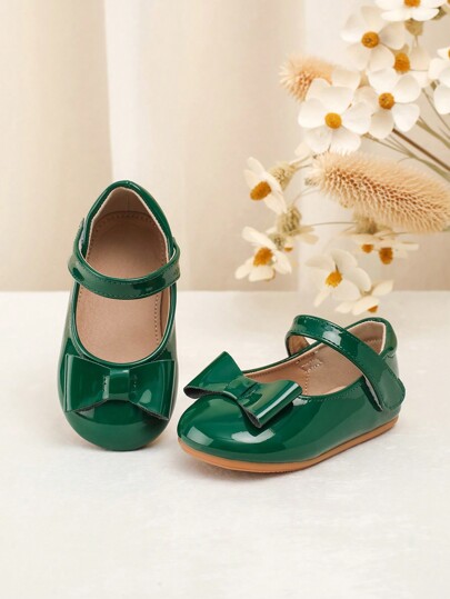 1 Pair Toddler Easy Decor PU Ribbon Design Flat Cute Casual Shoes, Suitable For Spring/Autumn Outdoor