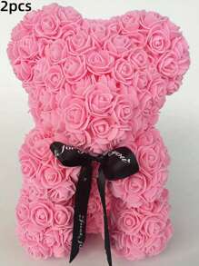 2/1 Pc, 9.25*15.5inch Rose Teddy Bear Decoration, Miniature Foam Bear Cute Home Decor, Romantic Artificial Flower Design, Suitable For Valentine's Day, Wedding, Birthday, Window Display, Desktop Decor, Perfect Gift For Family & Friends Gifts Graduation