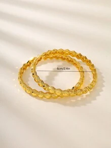 2 Women's Gold Bracelets With Geometric Pattern Design, Fashionable And Beautiful, Copper Plated With 22K Gold Color, Bracelet Size 60MM, Can Be Opened, Suitable For Women's Daily Wear And Attending Parties