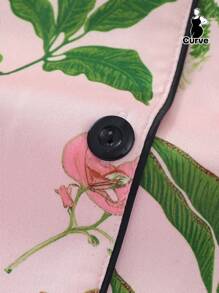 2 قطعة بيجامة للنساء ذوات الحجم الكبير مزينة بنقوش الأزهار والنمور، قميص بأكمام قصيرة وياقة وأزرار، وشورت خصر مطاطي، مناسبة لأصحاب الوزن الزائد، صالحة للحفلات العطلات، ارتداء داخل وخارج المنزل بالراحة - وردي - مشاهدة 7