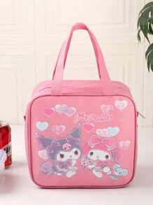 Sanrio Borsa termica per il pranzo con personaggio cartoni animati Kuromi - Borsa isolante impermeabile in tela con simpatico design kawaii, perfetta come borsa da viaggio per donne e ragazze, in cucina, come regalo di Natale o per il ritorno a scuola