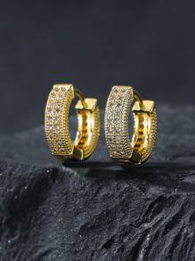 2 piezas Pendientes aro de cristal rhinestone de estilo europeo y americano, pendientes de cobre personalizados, adecuados para hombres y mujeres