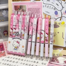Sanrio Sanrio 6pcs/12pcs Hello Kitty & Kuromi & Melody & Cinnamoroll & Pochacco Erasable/Not Erasable Gel Cute Pens With Cute Moyi Design, The Erasable Pen Is Blue Ink, And The Non-Erasable Pen Is Black Ink,Retractable,Officesupplies,0.5mm Erasable Gel Pens, Good At Writing Quick-Drying, Press The Pen Neutral Pen