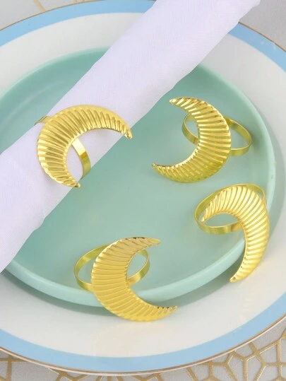 2/4/6pcs Gold Striped Crescent Moon Napkin Rings, Suitable For Holiday Table Decorations