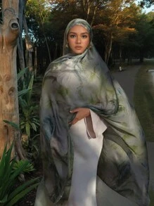 1 件华丽女士印花头巾披肩水彩头巾，波西米亚风格，采用防风防晒的柔软材料制成，适合日常生活和节日庆典 Abaya 配饰面纱服装 - 多色3 - 查看 2