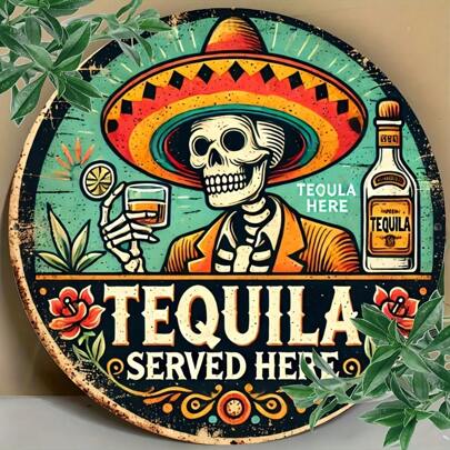 复古龙舌兰金属标牌，7.8 英寸圆形铁箔雕刻墙壁艺术装饰，适用于卧室、客厅、家庭酒吧、咖啡厅、车库，是送给朋友和家人的完美礼物