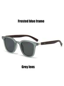 Men's Premium Retro Square Frame Fashion Glasses With Thick Faux Wood-Grain Temples, Stylish & Versatile Fashion Glasses For Party, Daily Wear, Travel & Holiday