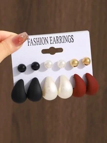 Set de 12 pares de pendientes minimalistas de moda con formas redondas y de lágrima en varios colores, adecuados para uso diario de mujeres o como regalo para días festivos