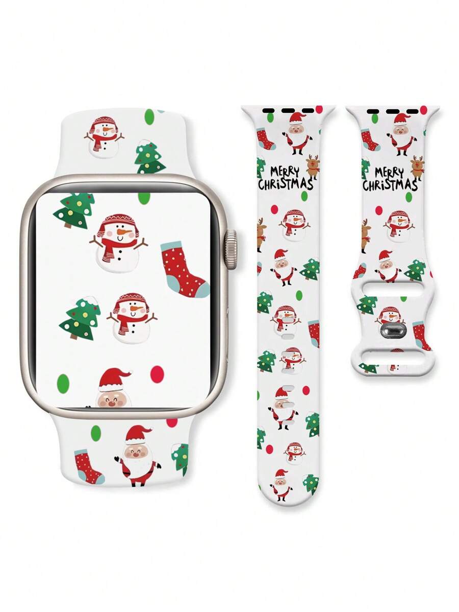 New Christmas Snowman Apple Watch Band, Replacement Strap Compatible With Apple Watch Ultra/SE/Series 8/7/6/5/4/3/2/1 Women - White - View 1