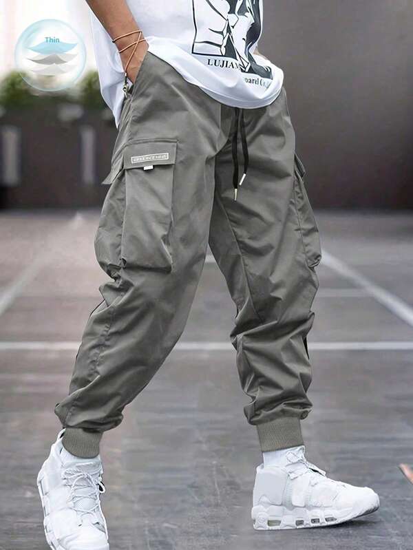 Pantalones cargo de moda casuales con cordón para hombres de talla grande
