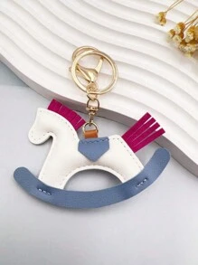 1pc Women's Leather Charm Bag Pendant Keychain, Cartoon Horse Shaped Swing Key Ring, Cute Animal Accessory Decoration Gift