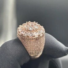 European And American Hip-Hop Style 3-Circle Zirconia Unique Ring, Shiny Brass Fully Zirconia Hiphop Jewelry